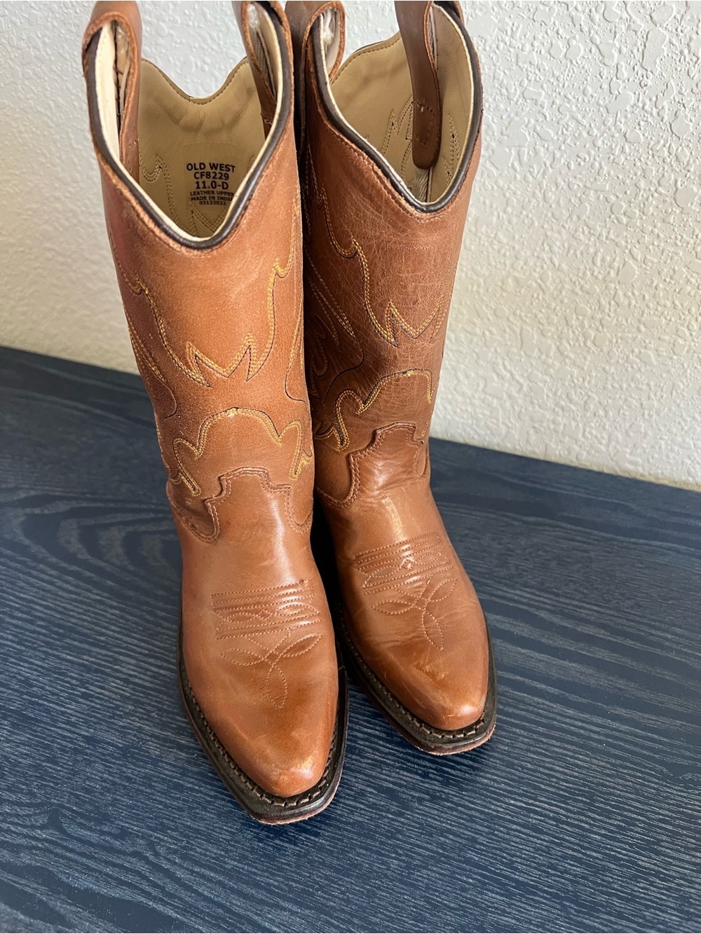Old West kids Brown Leather Cowboy Boots